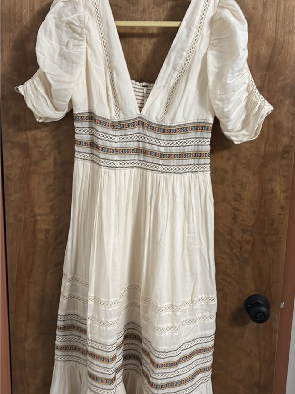 Free People Cream Boho Embroidered V-Neck Midi Dress